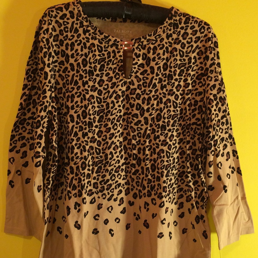 NWT Talbots Leopard Print Long Sleeve Shirt SZ XL